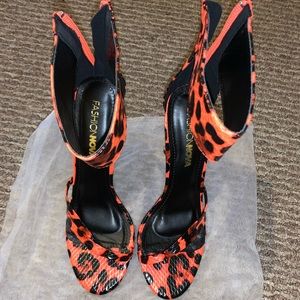 Black and orange cheetah print heels